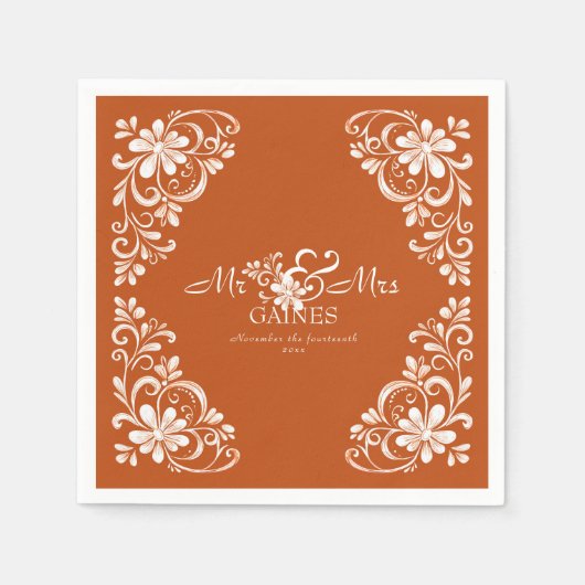 Burnt Orange Shabby Chic Mr & Mrs Wedding Napkin Servet (Voorkant)