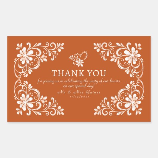 Burnt Orange Shabby Chic Thank You Wedding Sticker (Voorkant)