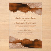 Burnt Orange Terracotta Agate Marble Wedding Acryl Uitnodigingen (Voorkant)