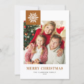 Burnt Orange Whimsical Snowflake Christmas Photo Feestdagenkaart (Voorkant)
