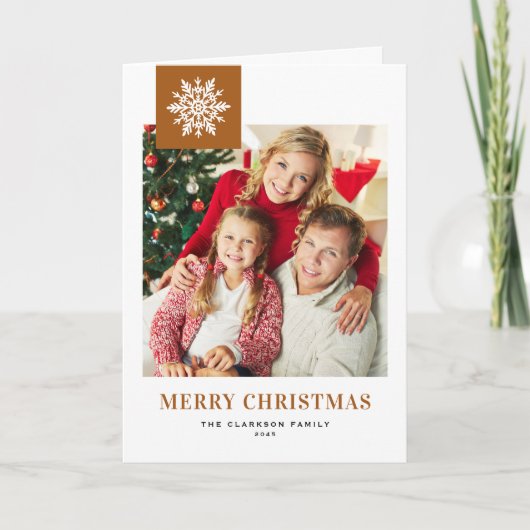 Burnt Orange Whimsical Snowflake Photo Christmas Feestdagen Kaart (Voorkant)