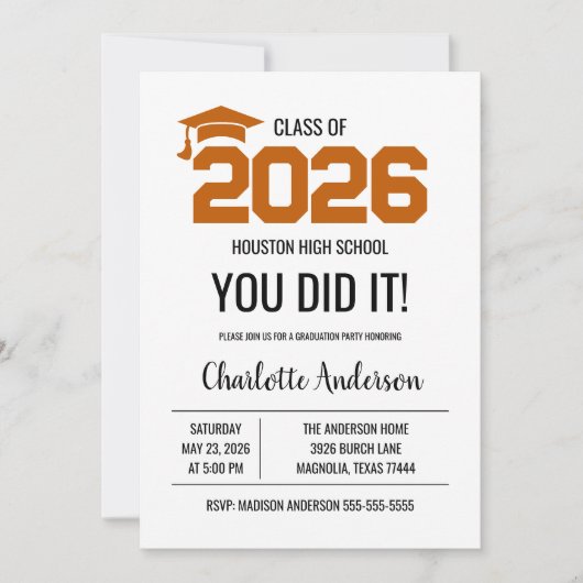 Burnt Orange You Did It Graduation Photo Kaart (Voorkant)