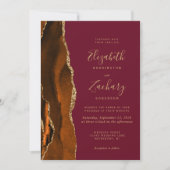 Burnt Oranje Agate Burgundy Gold Wedding Kaart (Voorkant)