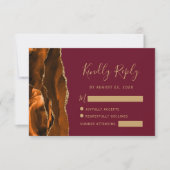 Burnt Oranje Agate Gold Burgundy Wedding RSVP Kaartje (Voorkant)