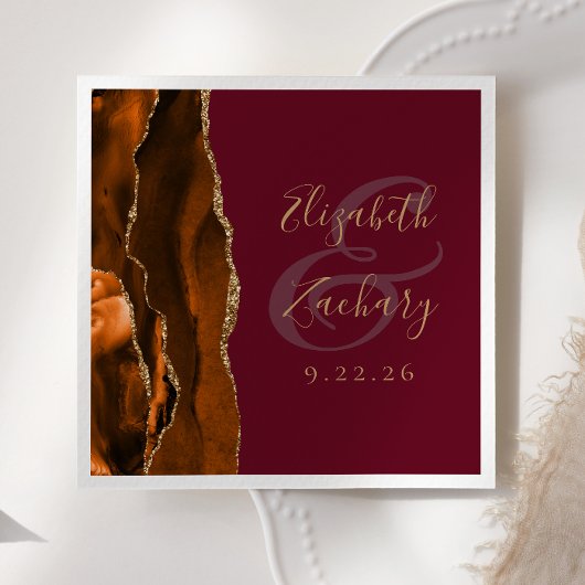 Burnt Oranje Agate Gold Burgundy Wedding Servet
