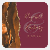 Burnt Oranje Agate Gold Burgundy Wedding Vierkante Sticker (Voorkant)