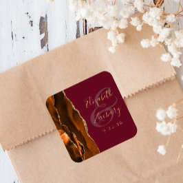 Burnt Oranje Agate Gold Burgundy Wedding Vierkante Sticker