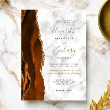 Burnt Oranje Agate Gold Marble Wedding Invitation
