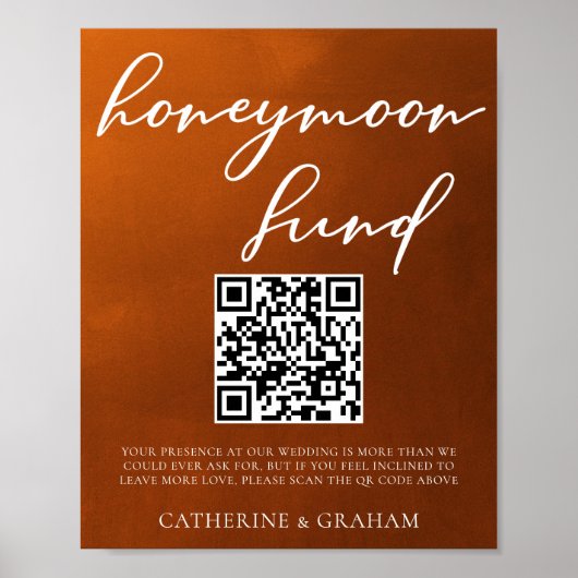 Burnt Oranje Boho Autumn Wedding Honeymoon Fonds Poster (Voorkant)