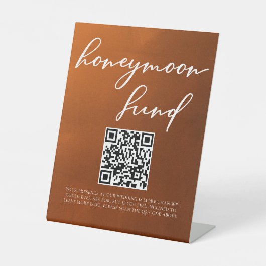 Burnt Oranje Boho Autumn Wedding Honeymoon Fonds Reclamebord Met Voetstuk (Voorkant)