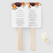 Burnt Oranje Burgundy Floral Fall Wedding Programm Handwaaier (Voorkant en achterkant)