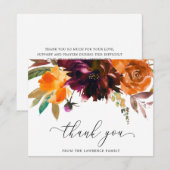 Burnt Oranje Burgundy Herfst Rustic Floral Funeral Bedankkaart (Voorkant / Achterkant)