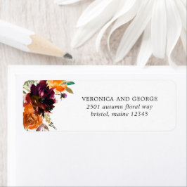 Burnt Oranje Burgundy Rustic Floral Return Address Etiket