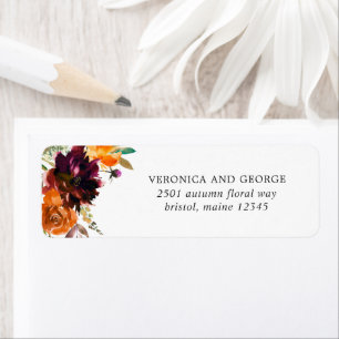 Burnt Oranje Burgundy Rustic Floral Return Address Etiket