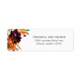 Burnt Oranje Burgundy Rustic Floral Return Address Etiket