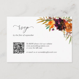 Burnt Oranje Burgundy Rustic QR Code Weddenschap RSVP Kaartje