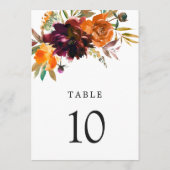 Burnt Oranje Burgundy Rustic Wedding Table Number (Achterkant)