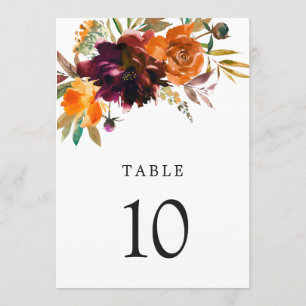 Burnt Oranje Burgundy Rustic Wedding Table Number