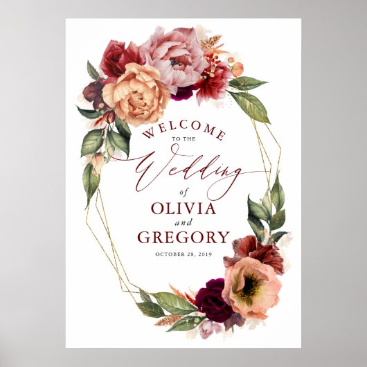 Burnt Oranje en Burgundy Red Wedding Welcome Poster (Voorkant)