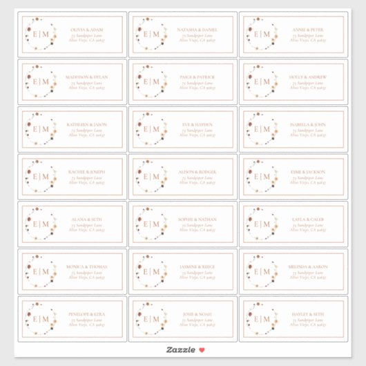 Burnt Oranje Floral Crest Monogram Guest Address Sticker (Vel)