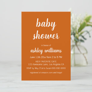 Burnt Oranje Modern Elegant Baby shower Uitnodigin Kaart