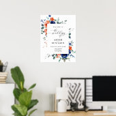 Burnt Oranje Navy Blue Floral Wedding Welcome Poster (Thuiskantoor)