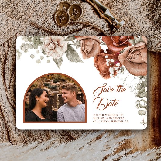 Burnt Oranje Rozen Terracotta Floral Weddenschap F Save The Date