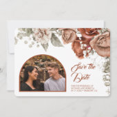 Burnt Oranje Rozen Terracotta Floral Weddenschap F Save The Date (Voorkant)