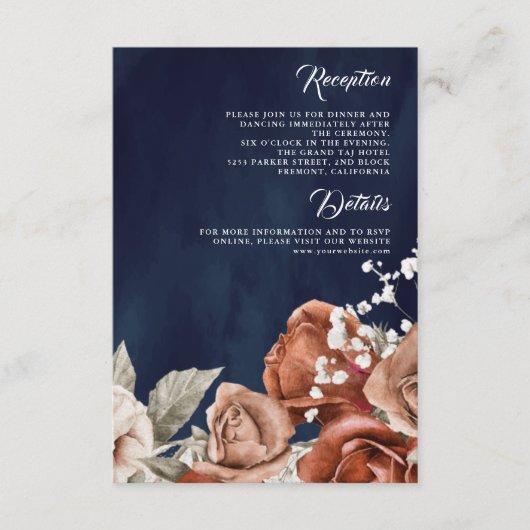 Burnt Oranje Rozen Terracotta Wedding Details mari Informatiekaartje (Voorkant)