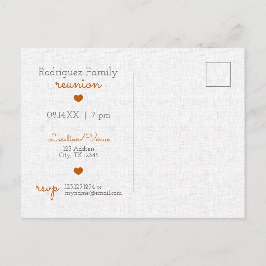 Burnt Oranje State of Texas Family Reunion Briefkaart (Achterkant)