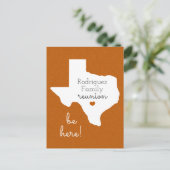 Burnt Oranje State of Texas Family Reunion Briefkaart (Staand voorkant)