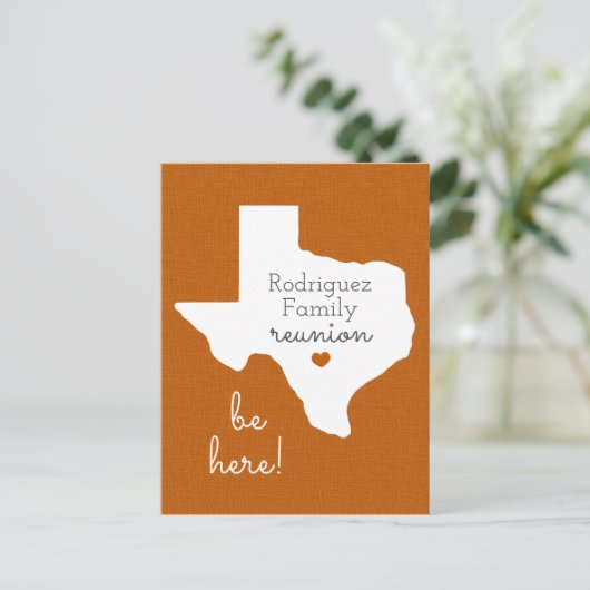Burnt Oranje State of Texas Family Reunion Briefkaart (Staand voorkant)