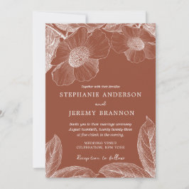 Burnt Oranje Terracotta Floral Line Art Uitnodigin Kaart