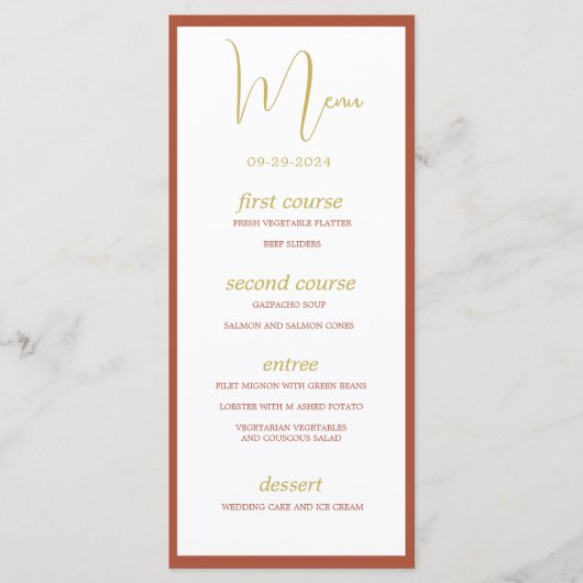 Burnt Oranje Terracotta Floral Wedding Menu (Voorkant)