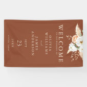 Burnt Oranje Terracotta Floral Wedding Welcome Spandoek (Horizontaal)