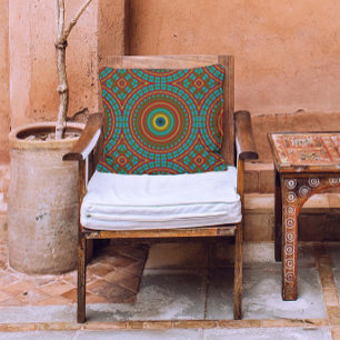 Burnt Red Ochre Blauwgroen Rustic Boho Geometric P Buitenkussen