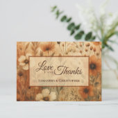 Burnt Sienna Boho Chic Floral Love Thanks Wedding Bedankkaart (Staand voorkant)