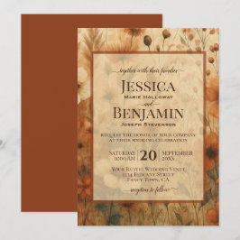 Burnt Sienna Boho Chic Wildflowers Stylish Wedding Kaart