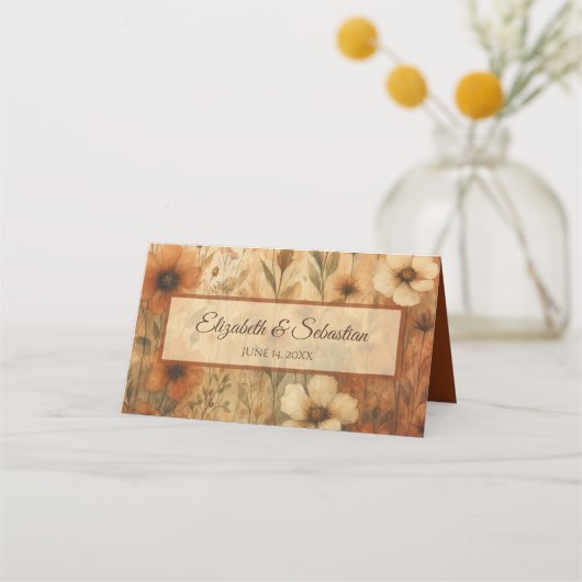 Burnt Sienna Boho Floral Elegant Wedding Write-In Plaatskaartje (Achterkant)