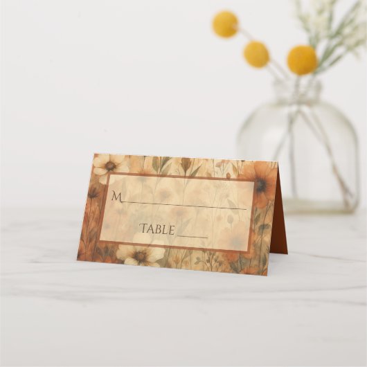 Burnt Sienna Boho Floral Elegant Wedding Write-In Plaatskaartje (Voorkant)