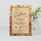 Burnt Sienna Boho Floral Stylish Script Wedding Kaart (Staand voorkant)