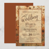 Burnt Sienna Boho Floral Stylish Script Wedding Kaart (Voorkant / Achterkant)