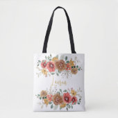 Burnt Sienna Coral Floral Waterverf Bouquets Naam Tote Bag (Voorkant)