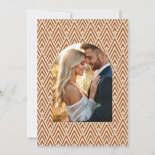 Burnt Sienna & Desert Taupe Art Deco Wedding Photo Kaart (Achterkant)