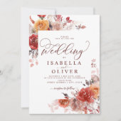 Burnt Sinaasappel Boho Terracotta Burgundy Wedding Kaart (Voorkant)