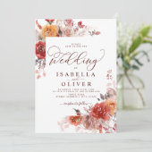 Burnt Sinaasappel Boho Terracotta Burgundy Wedding Kaart (Staand voorkant)