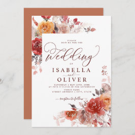 Burnt Sinaasappel Boho Terracotta Burgundy Wedding Kaart