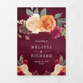 Burnt Sinaasappel Floral Pumpkin Burgundy Wedding Drieluik Uitnodiging (Cover)