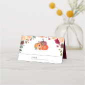 Burnt Sinaasappel Floral Pumpkin Burgundy Wedding Plaatskaartje (Voorkant)