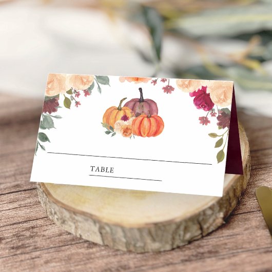 Burnt Sinaasappel Floral Pumpkin Burgundy Wedding Plaatskaartje